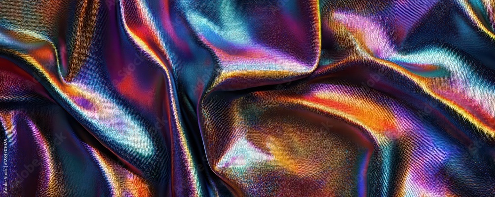 Poster iridescent colorful fabric with smooth wavy texture
