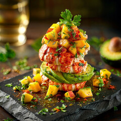  Lobster and Avocado Tower with Mango Salsa
