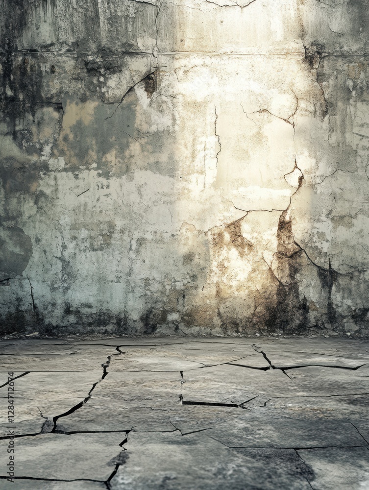 Aufkleber ruined building interior with cracked walls and floor provides ample space for text and other elemen