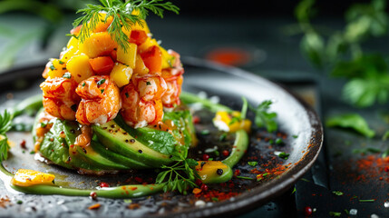  Lobster and Avocado Tower with Mango Salsa