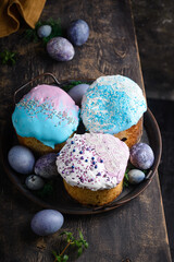Traditional Ukrainian Easter cake kulich and eggs