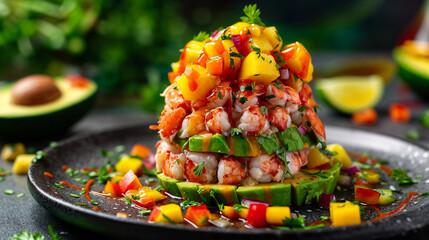  Lobster and Avocado Tower with Mango Salsa