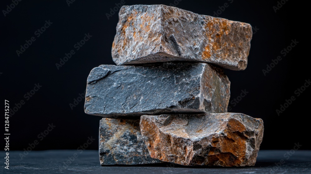 Aufkleber a collection of four distinct rocks is stacked in an artistic arrangement against a dark background.