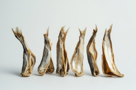 Close-up image of sushi ingredients, raw fish with the skin and bones still on.