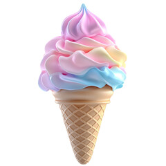 Fluffy 3D Cartoon Pink and Blue Ice Cream Cone Isolated on Transparent Background