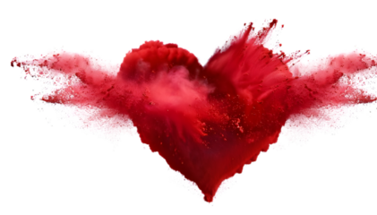 red color powder explosion in heart shape for love romance and relationship isolated on white transparent background