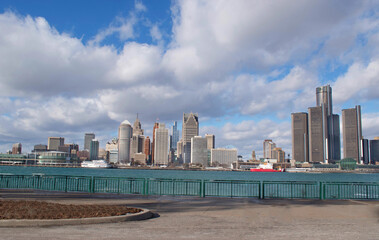January 29, 2025 Detroit, Michigan, Downtown Skyline from Windsor, Ontario, Canada, taken January 29, 2025, Includes newest build, The Hudson Building.