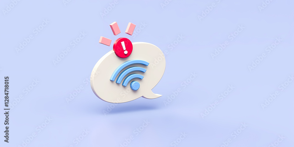 Poster 3d rendering of a speech bubble with wifi symbol and alert notification