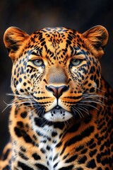 Naklejka premium A Jaguar's intense gaze, showcasing stripes and large eyes. Wildlife conservation subject.