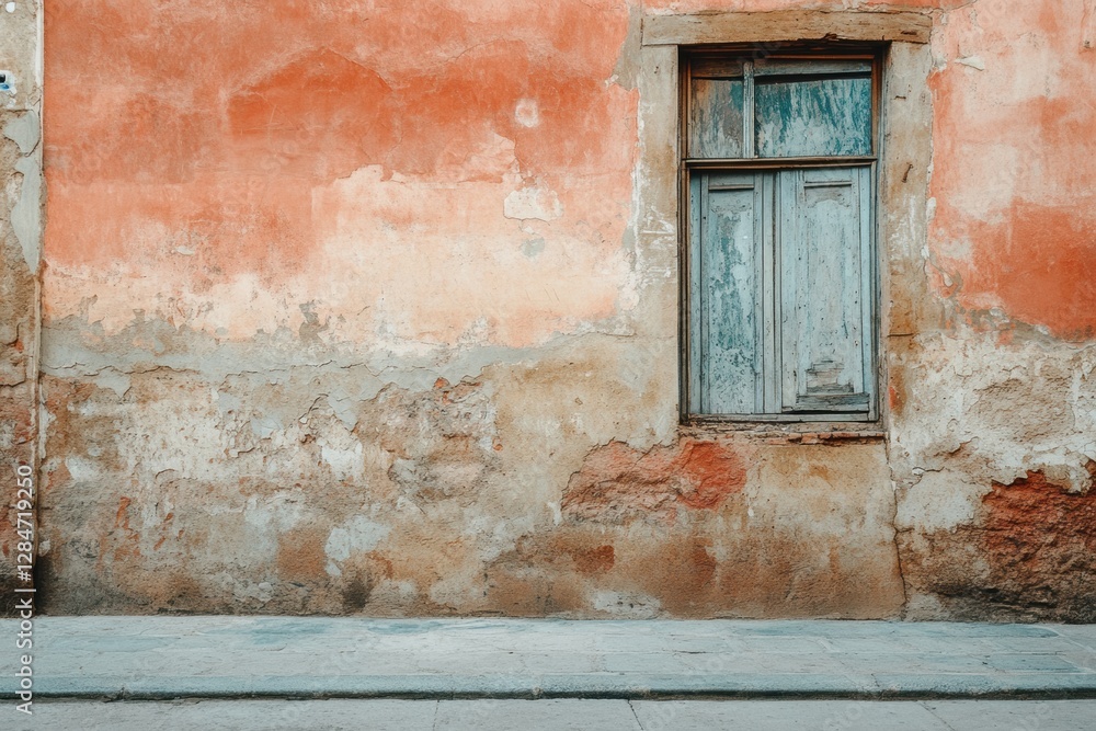 Poster ruined building with cracked walls and an empty window space inviting creativity and reflection. gen