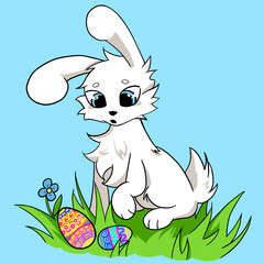 Easter bunny sitting on the grass