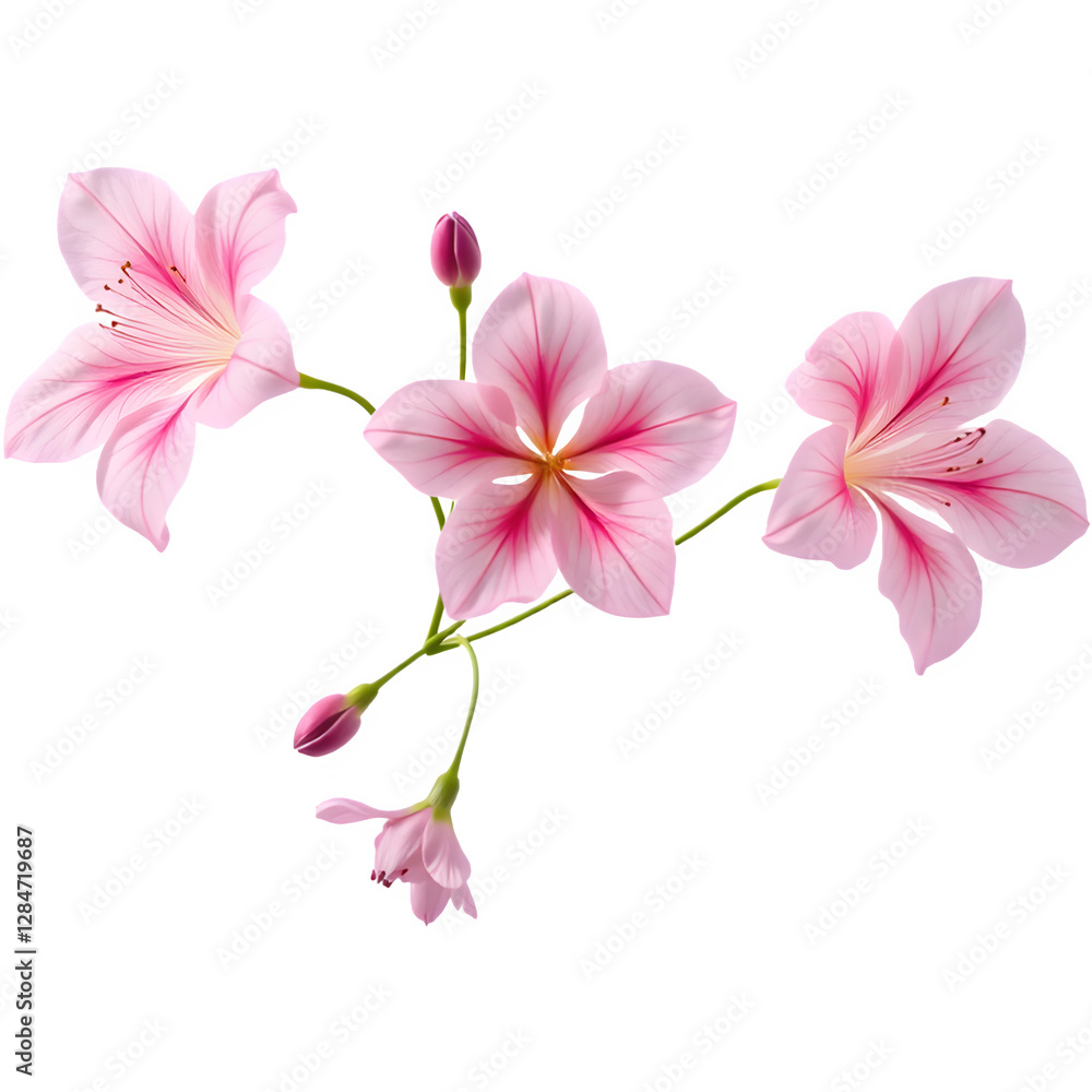 Aufkleber a branch featuring three delicate pink lilies with intricate patterns and a few budding flowers.
