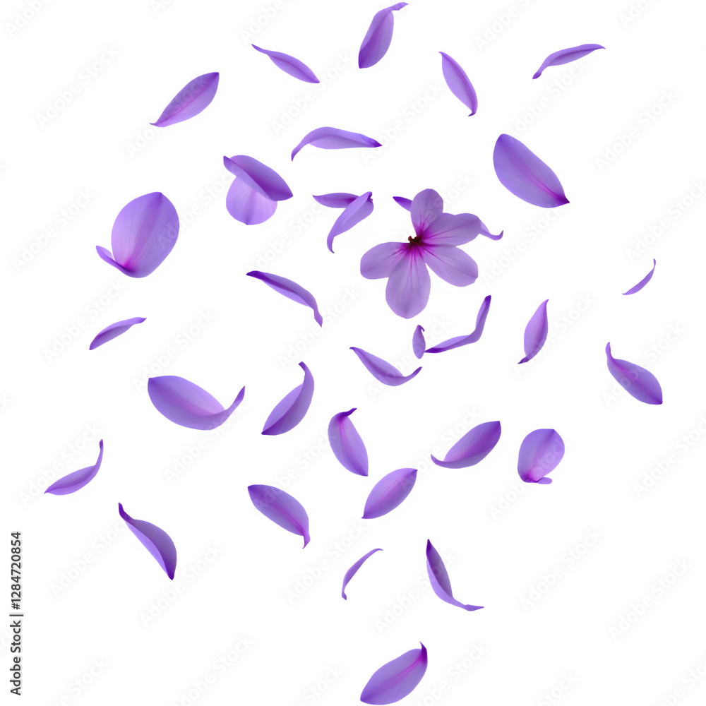 Poster a swirl of delicate purple flower petals in various sizes, creating a captivating display of nature'