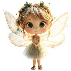 Fluffy 3D Cartoon Fairy with Glowing Wings and Soft Isolated on Transparent Background