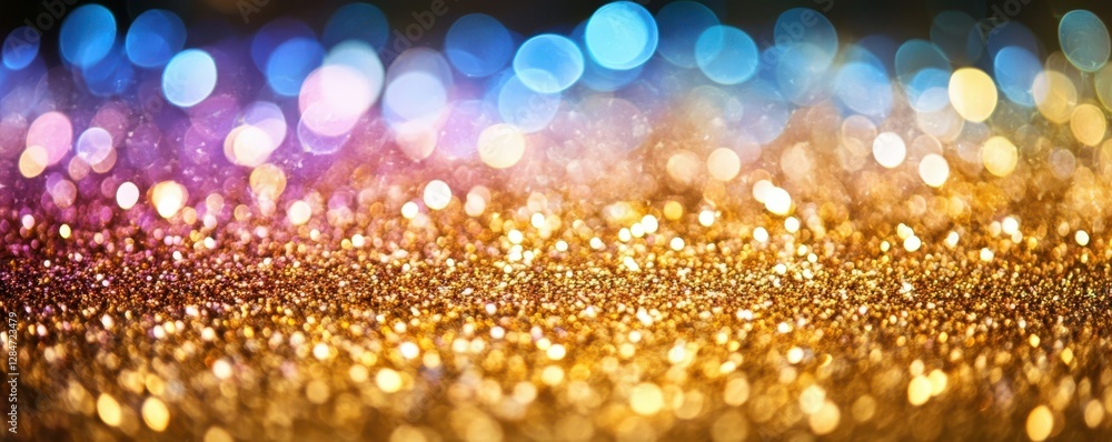 Poster colorful bokeh background with sparkling gold and multicolored lights