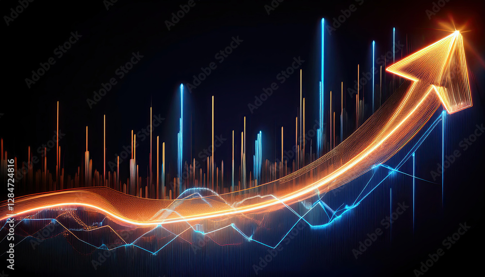 Poster sharp uptrend indicated by a vibrant abstract line graph illustrating growth and success