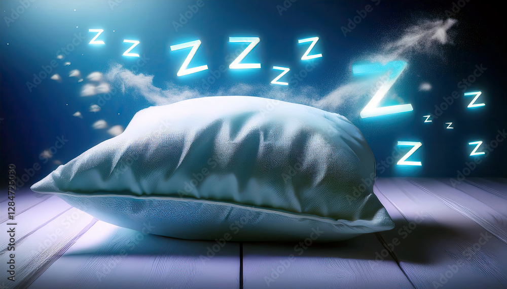 Poster Abstract Representation of Serenity With a Pillow and Floating Zs in a Tranquil Setting