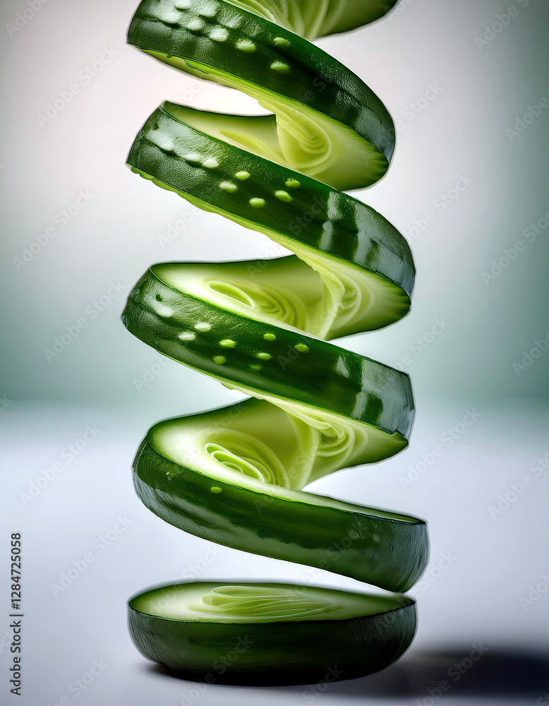 Poster unique spiral formation of cucumber peels creates a captivating visual experience