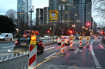 Baustelle an einer Strasse in Frankfurt