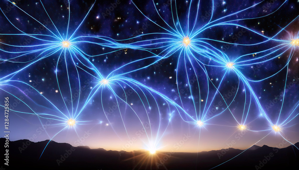 Aufkleber brainwaves merge with cosmic energy to create flowing stars in a vibrant celestial display