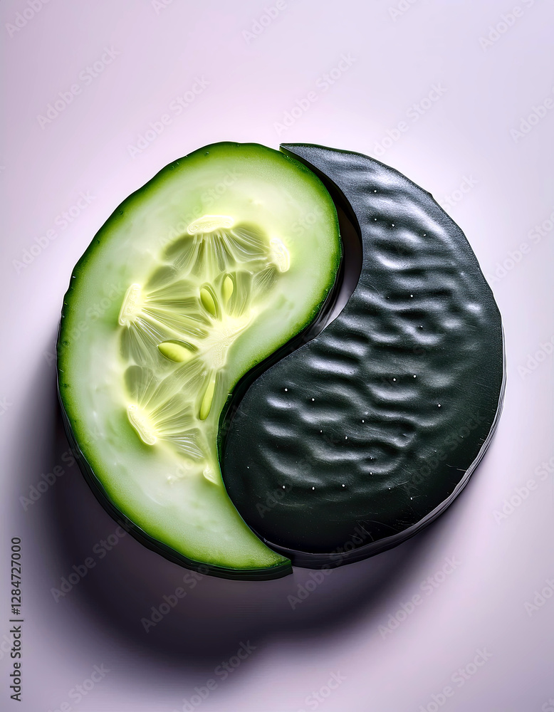 Aufkleber Cucumber Half Creatively Shaped to Form a Yin Yang Symbol on a Minimalist Background