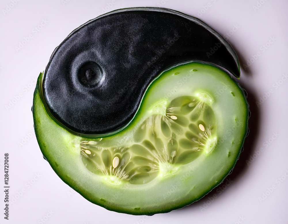 Poster Cucumber Half Forms Elegant Yin Yang Shape Representing Balance and Harmony in Nature