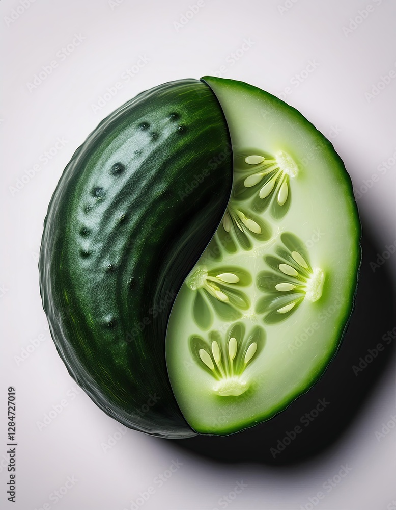 Poster Cucumber Half Creatively Designed to Form a Yin Yang Pattern Symbolizing Balance and Harmony