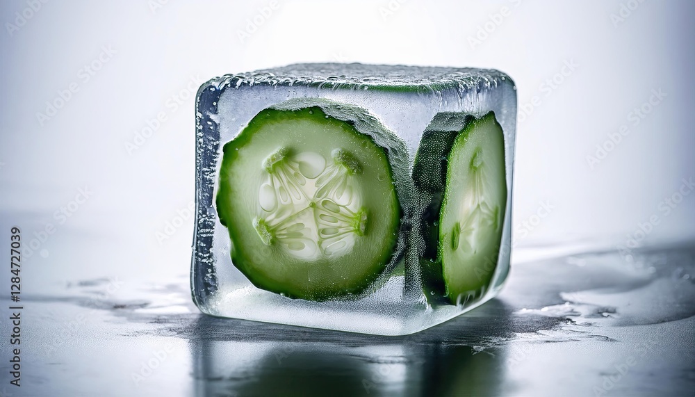 Poster Cucumber Slices Beautifully Encased in Crystal Clear Frost for a Refreshing Visual Delight