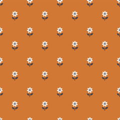 Seamless pattern with small flowers on orange background