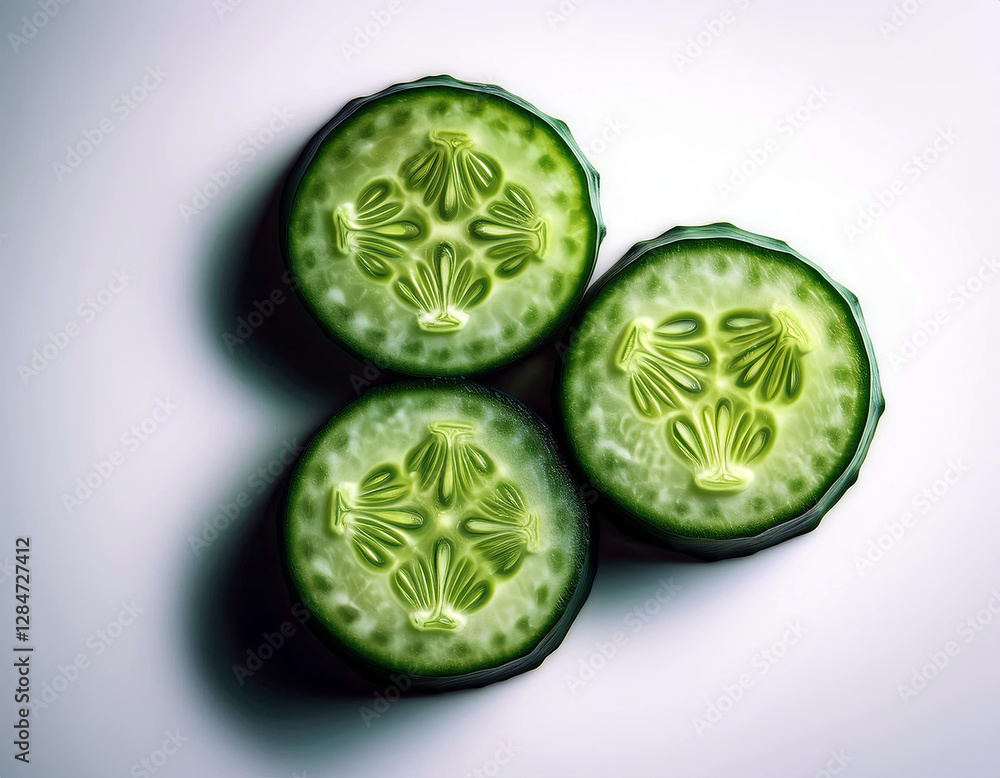 Poster cucumber rounds creatively shaped into clover arrangements for a fresh culinary presentation