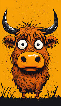 Whimsical and funny farm animal portrait - Bull