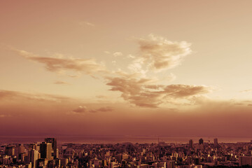 夕暮れ時の神戸市街地と海　ビーナスブリッジより撮影