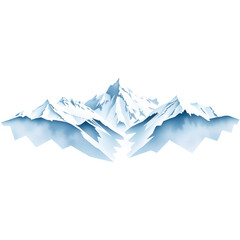 A stylized mountain range with snow-capped peaks and angular lower slopes Isolated on transparent white background.