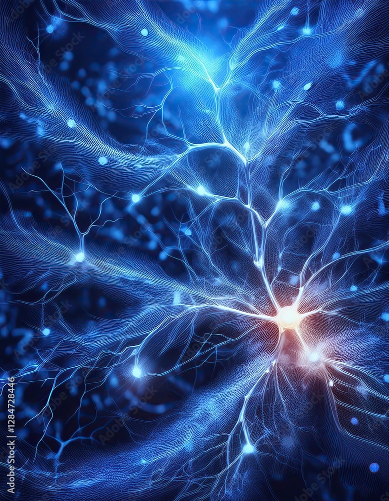 Poster intricate connections of neurons illuminated in a captivating blue hue
