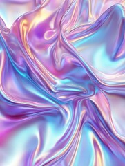 Obraz premium Holographic silk-like fabric with metallic reflections, flowing abstract waves, soft pastel shades of lavender and turquoise, futuristic aesthetic, ultra HD, photorealistic shine