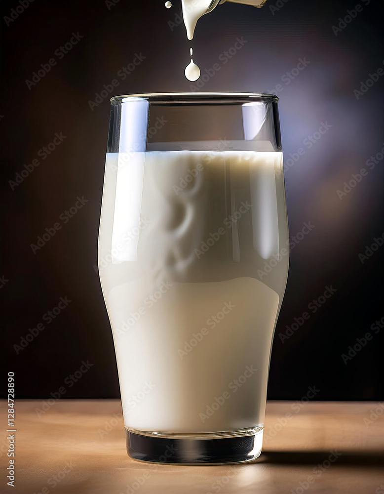 Poster milky elegance captured in motion with a single droplet falling from above