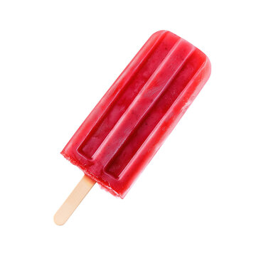 Red fruit popsicle with wooden stick  
