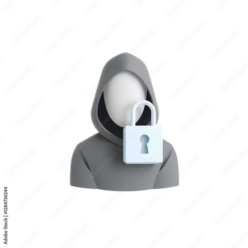 Aufkleber anonymous person in a gray coat with a lock in front symbolizing security, high quality png isolated