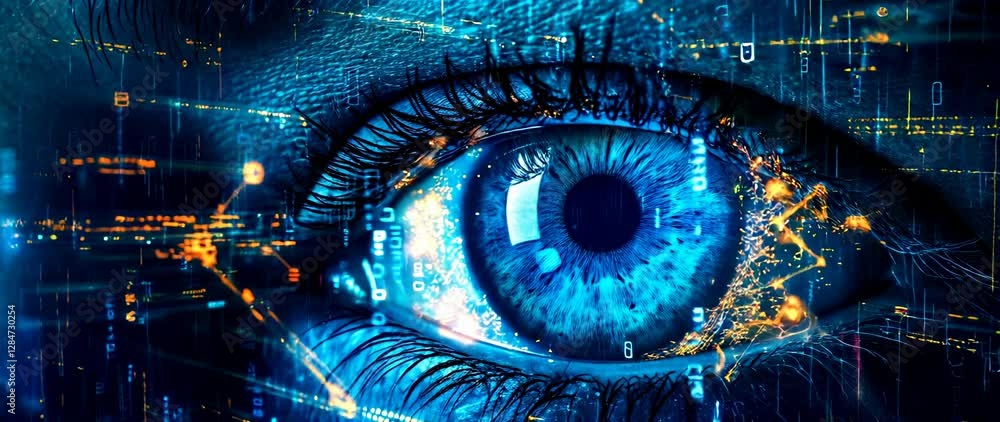 Poster hacker eye watching cyber data and digital information, concept of technology, hack, network, securi