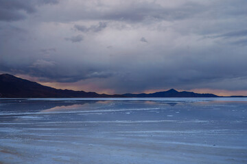 Salt desert Uyuni at sunset, Bolivia