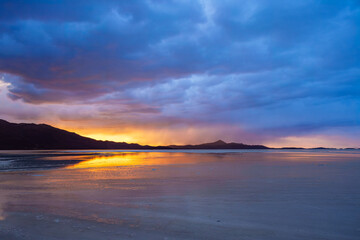 Salt desert Uyuni at sunset, Bolivia