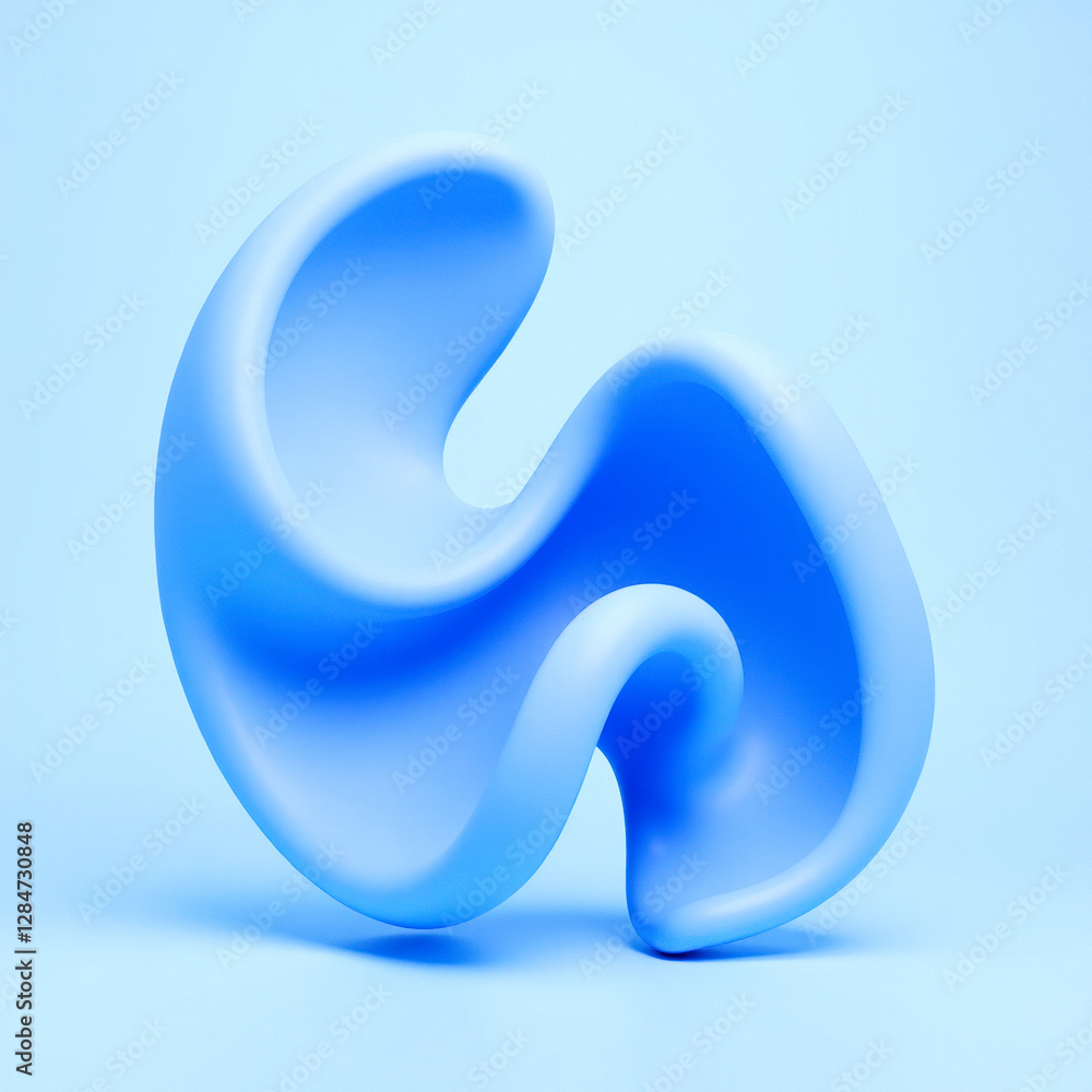 Poster abstract light blue 3d form with smooth curves and flowing lines