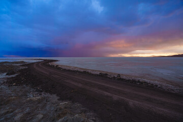 Salt desert Uyuni at sunset, Bolivia