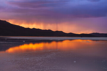 Salt desert Uyuni at sunset, Bolivia