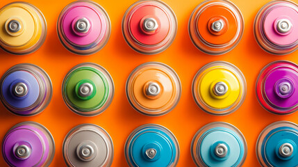 Fototapeta premium Vibrant Creations: Spray Paint Cans in a Burst of Color