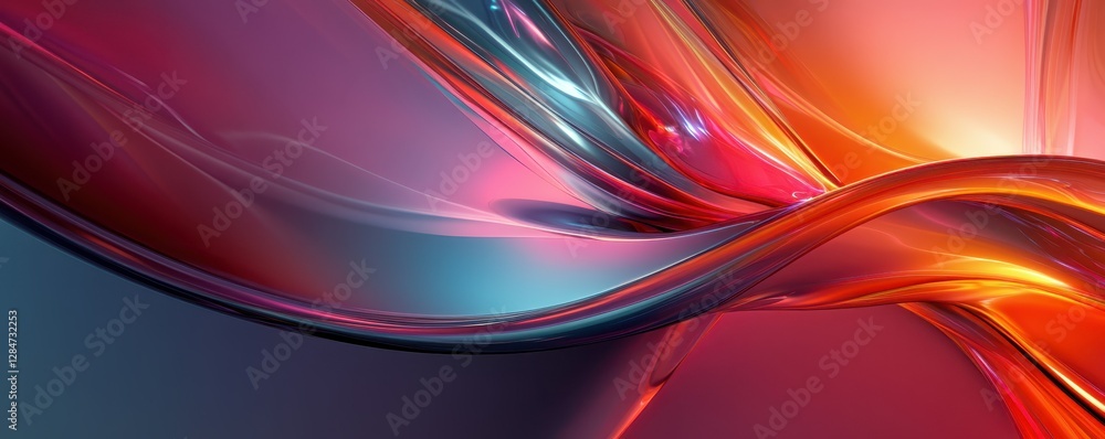 Poster vibrant abstract wave design of flowing multicolored glass-like curves and smooth light reflections