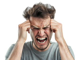 Irritated man wrinkling his forehead and clenching his teeth, his gaze full of discontent, isolated on a white background, full height