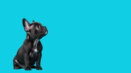 black dog on blue background