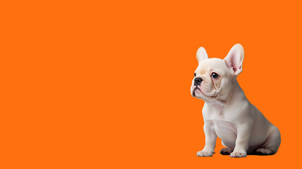 white puppy with orange background