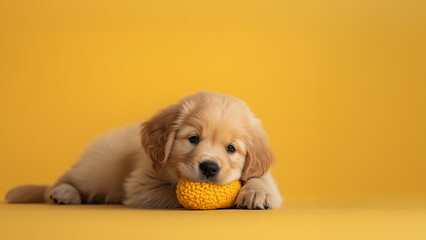 golden retriever puppy with yellow background